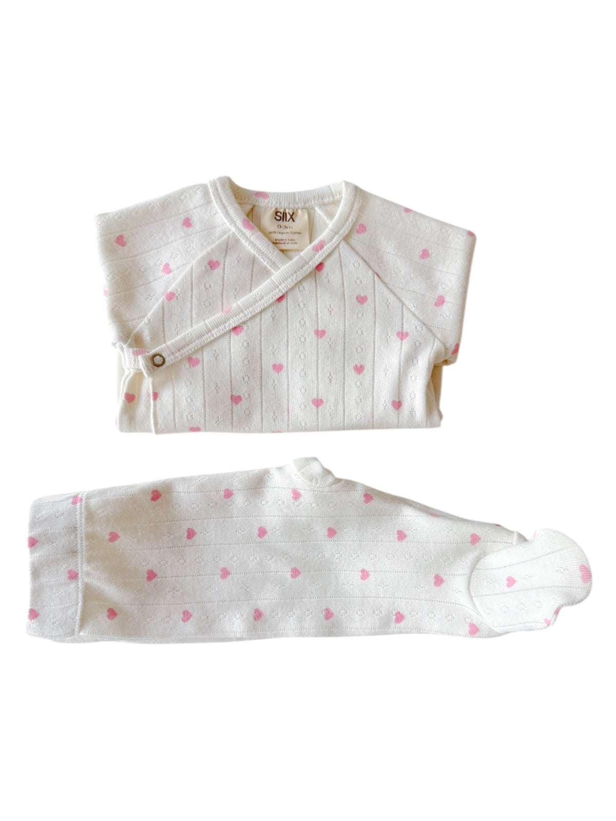 White with Pink Heart / Organic Pointelle Newborn Set
