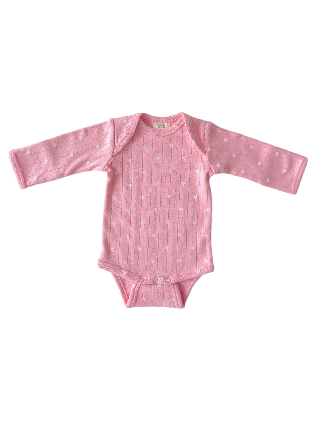 Pink with White Heart / Organic Pointelle Long Sleeve Bodysuit