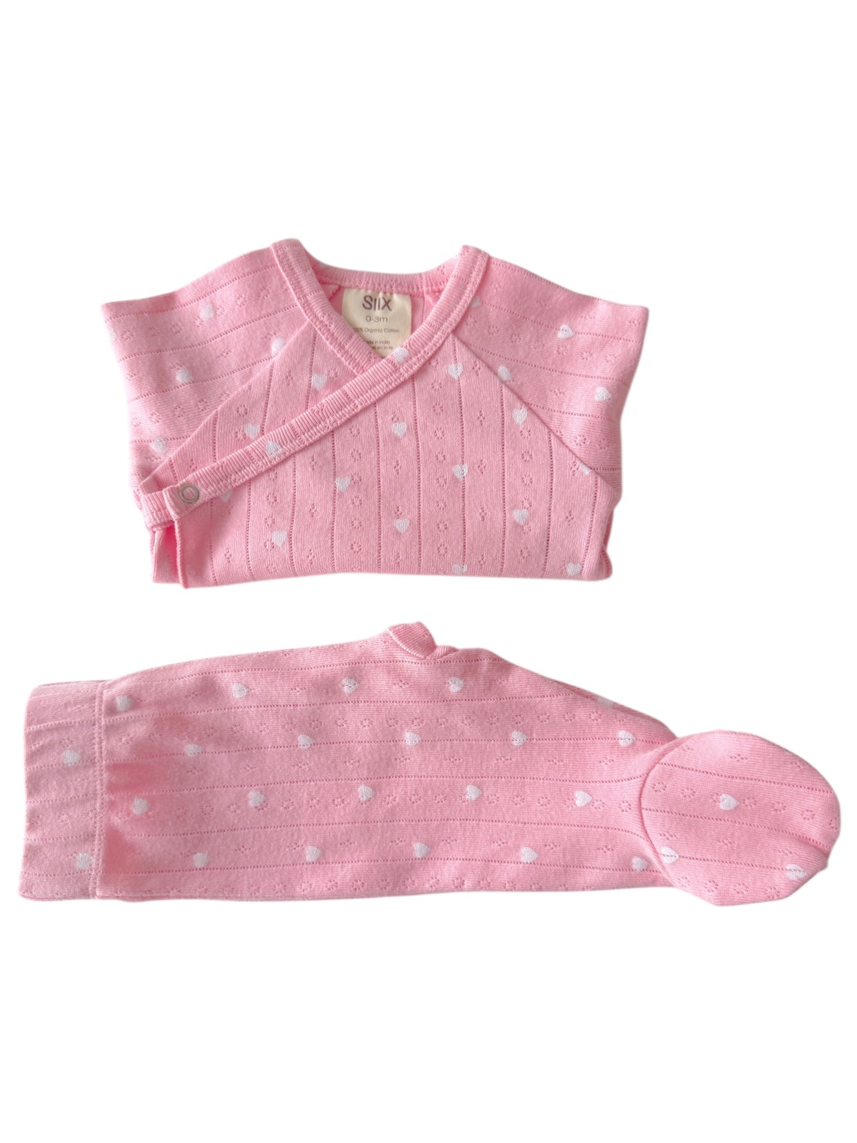 Pink with White Heart / Organic Pointelle Newborn Set