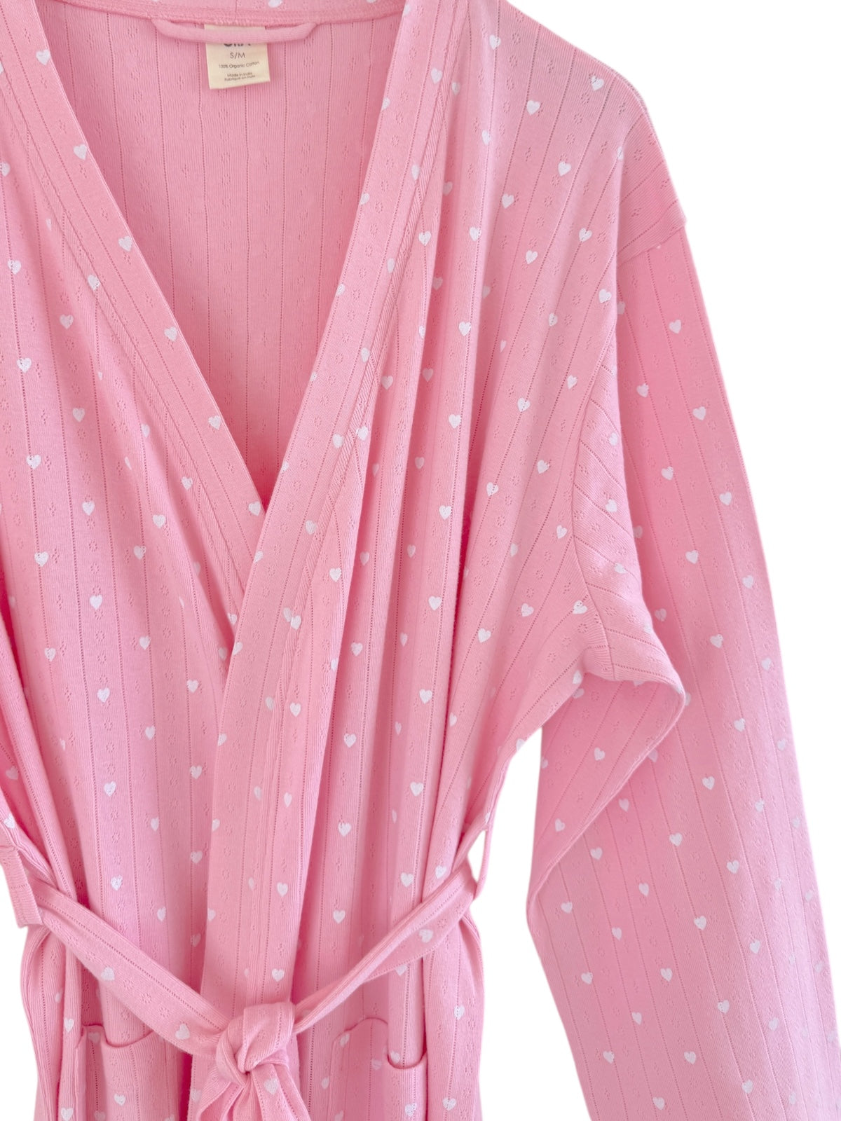 Pink with White Heart / Organic Pointelle Women's Robe