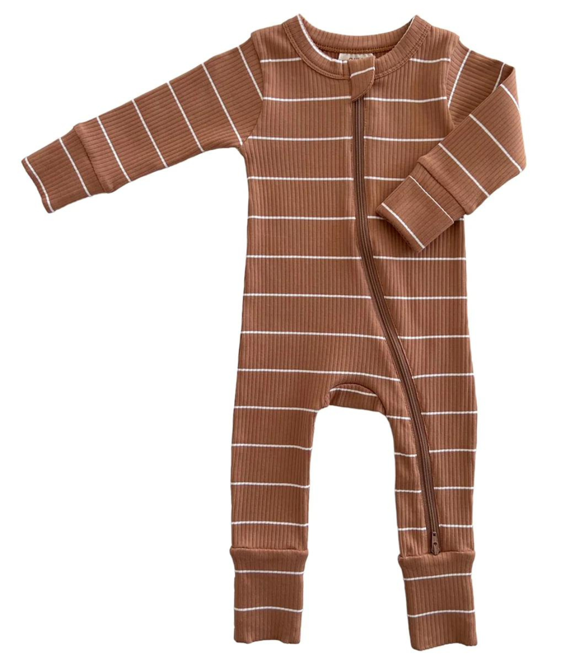 Saddle Stripe / Organic Ribbed 2-Way Zip Romper