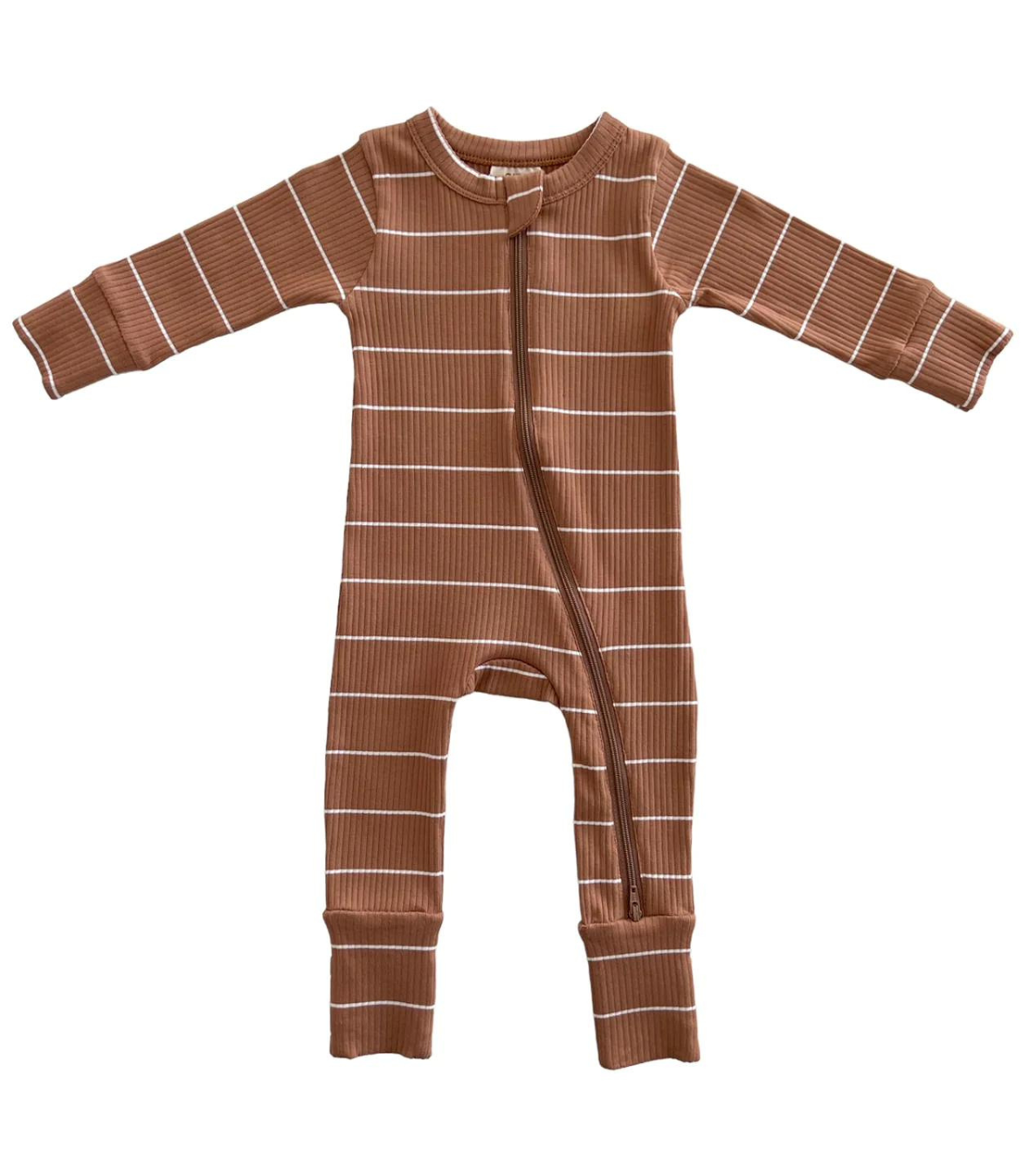 Saddle Stripe / Organic Ribbed 2-Way Zip Romper