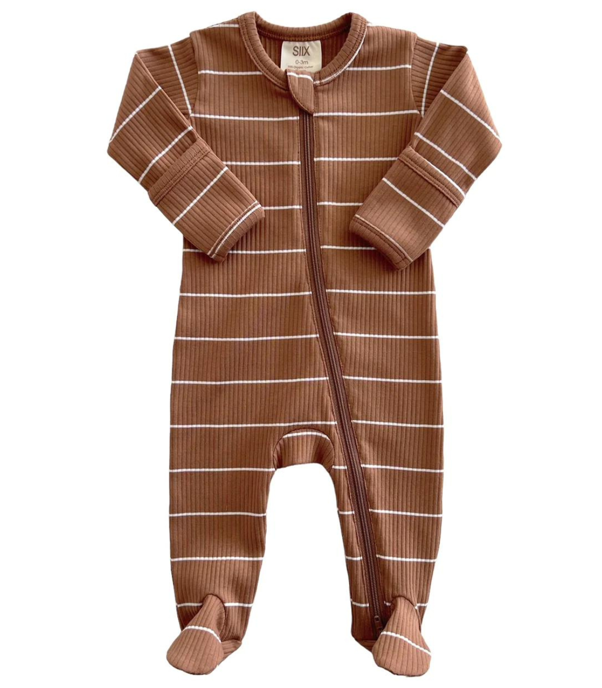 Saddle Stripe / Organic Ribbed Zip Footie