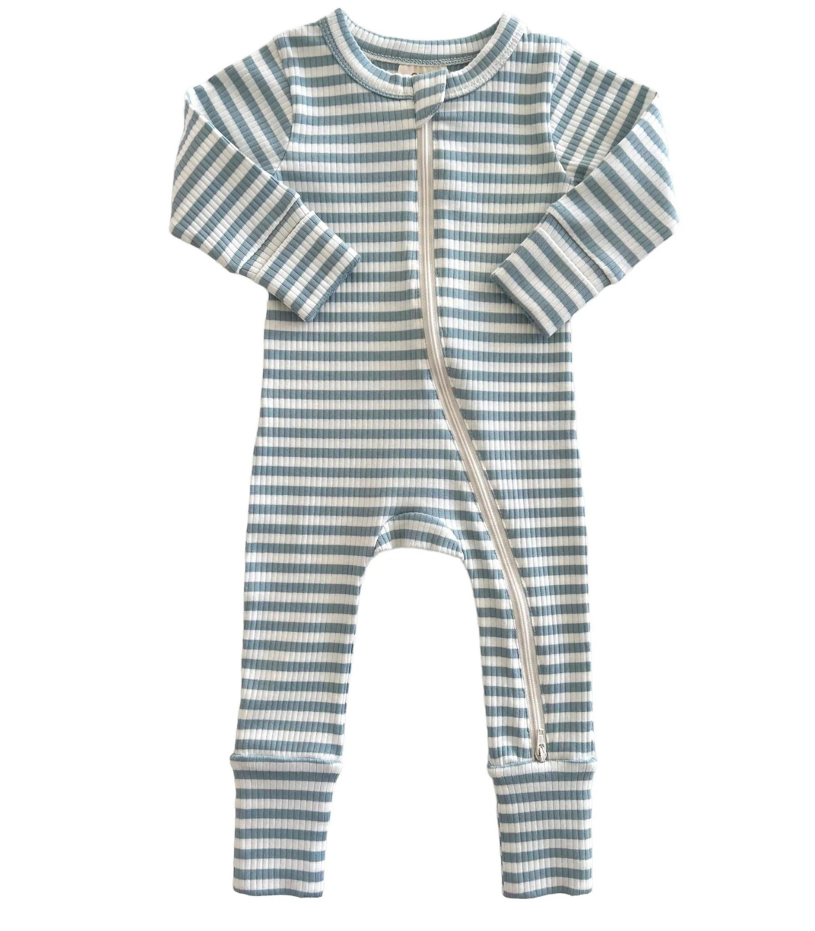 Dusty Blue Stripe / Organic Ribbed 2-Way Zip Romper