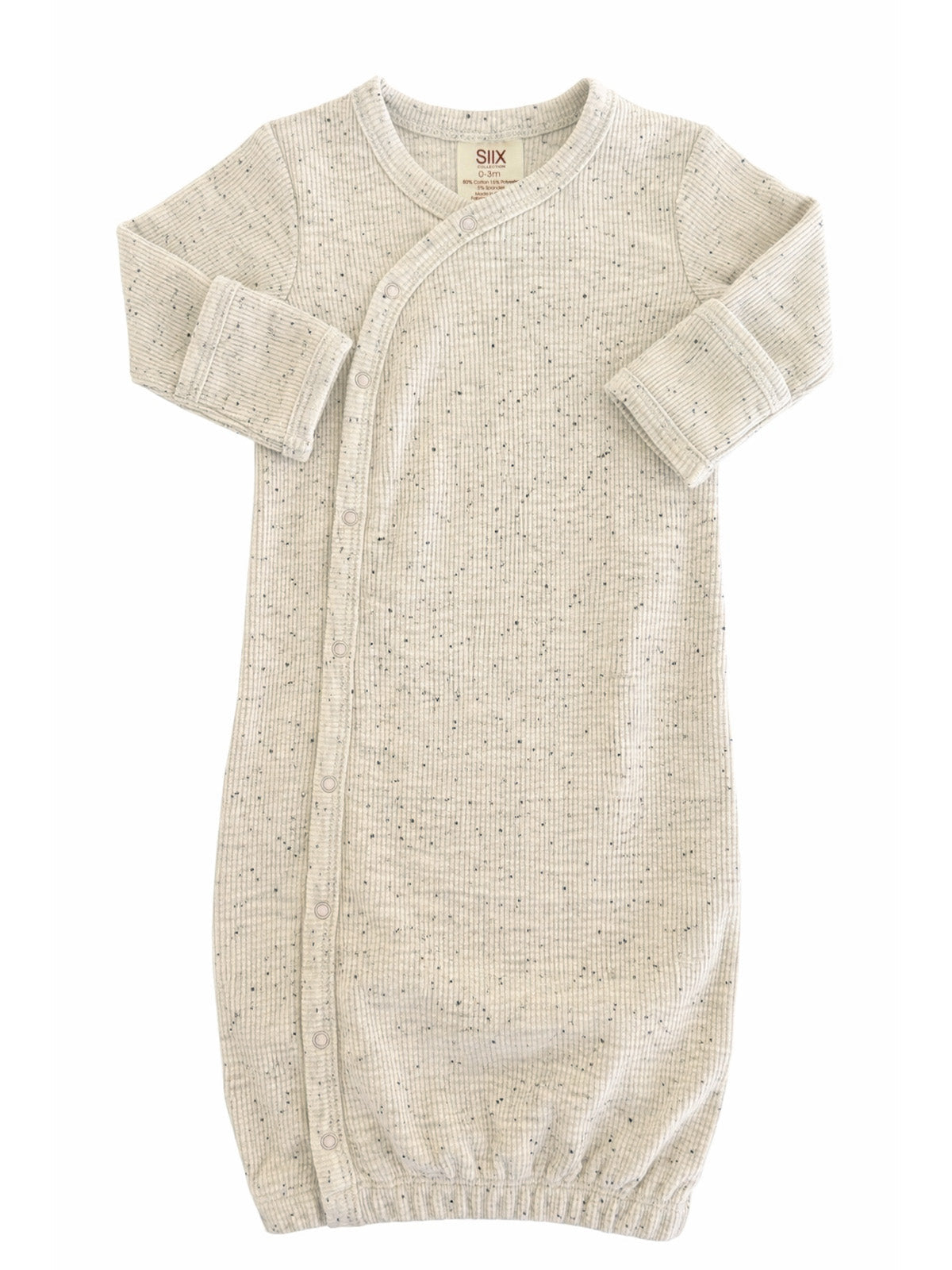 Light gray ribbed baby gown with long sleeves and buttons, perfect for newborns and infants. Soft and cozy fabric.
