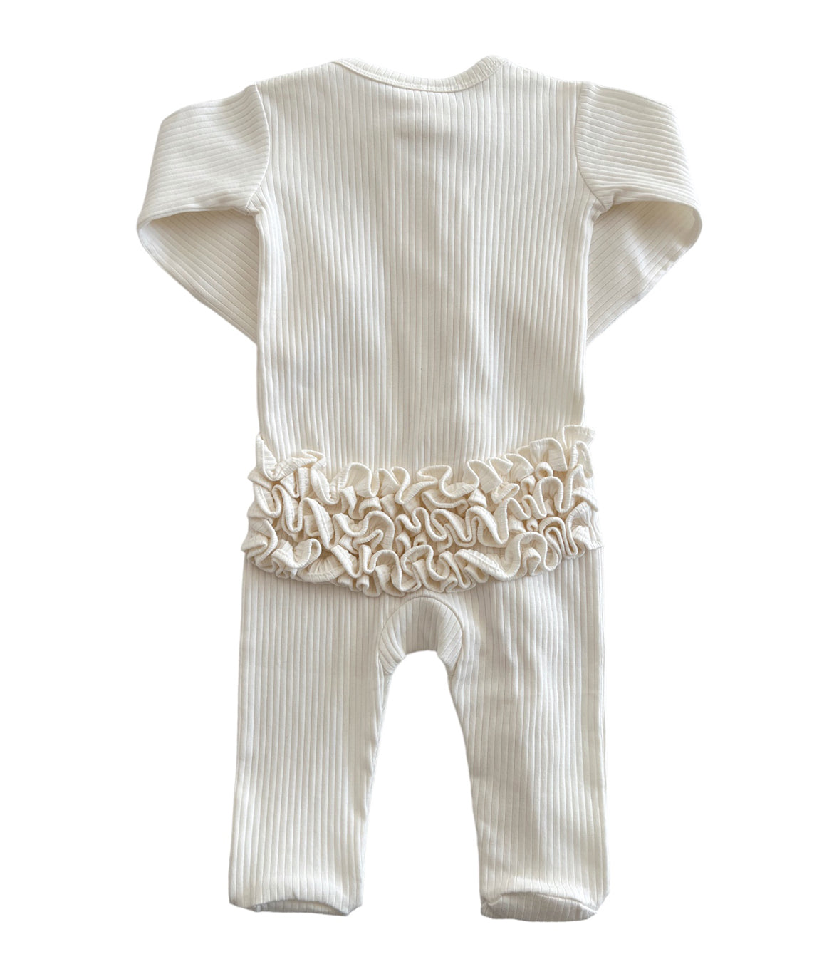 Ivory / Organic Ribbed Frill Zip Footie