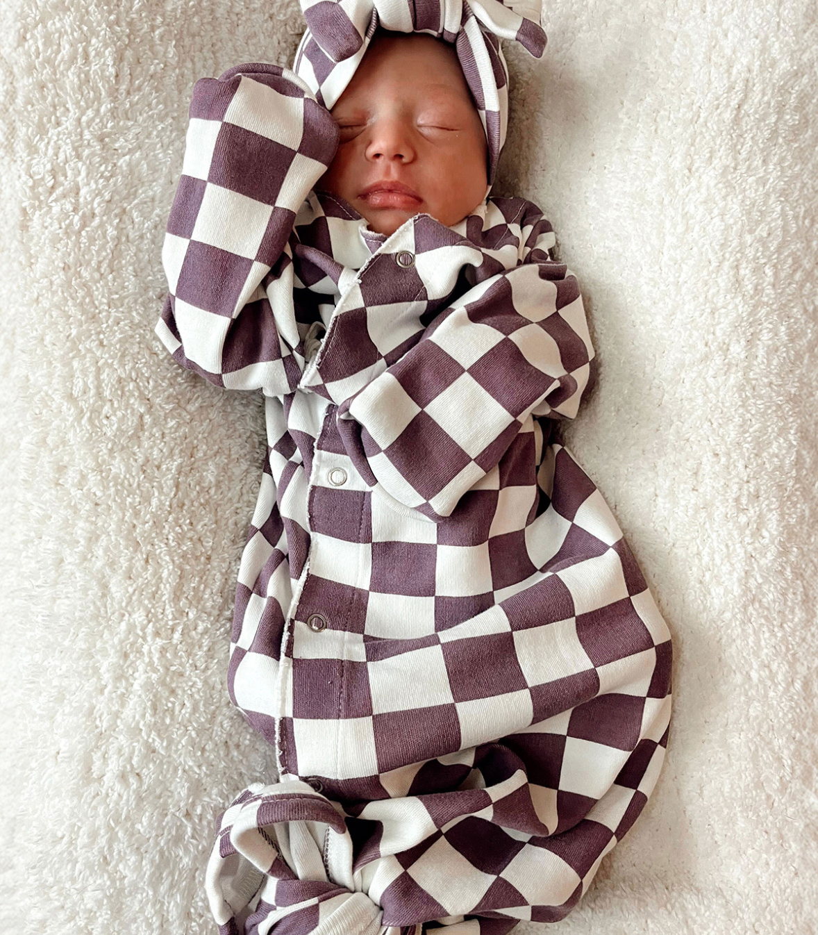 Berry Cheesecake Checkerboard / Organic Kimono Knot Gown
