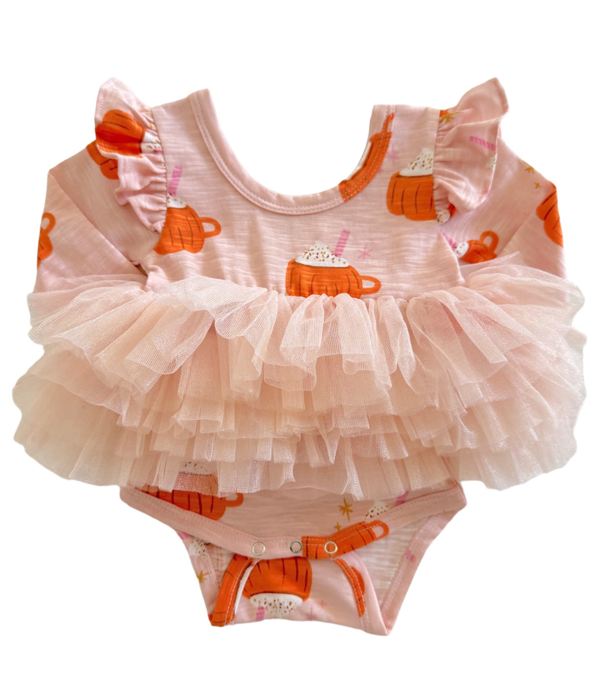 Pumpkin Mug Pink / Organic Long Sleeve Tutu Bodysuit