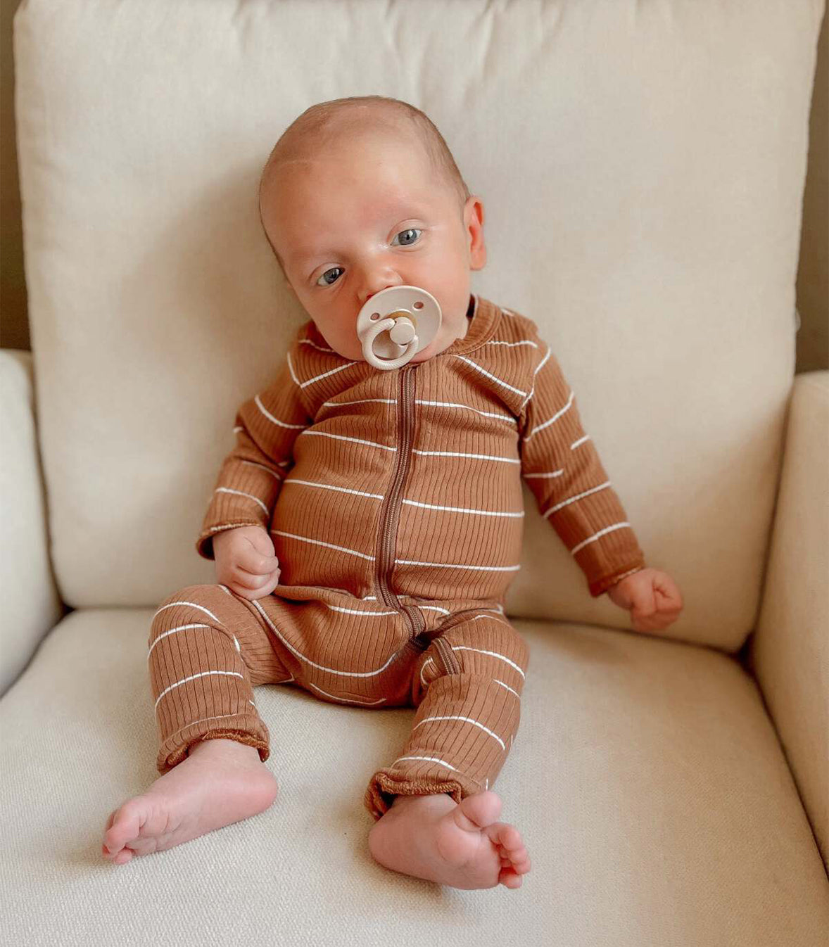 Saddle Stripe / Organic Ribbed 2-Way Zip Romper