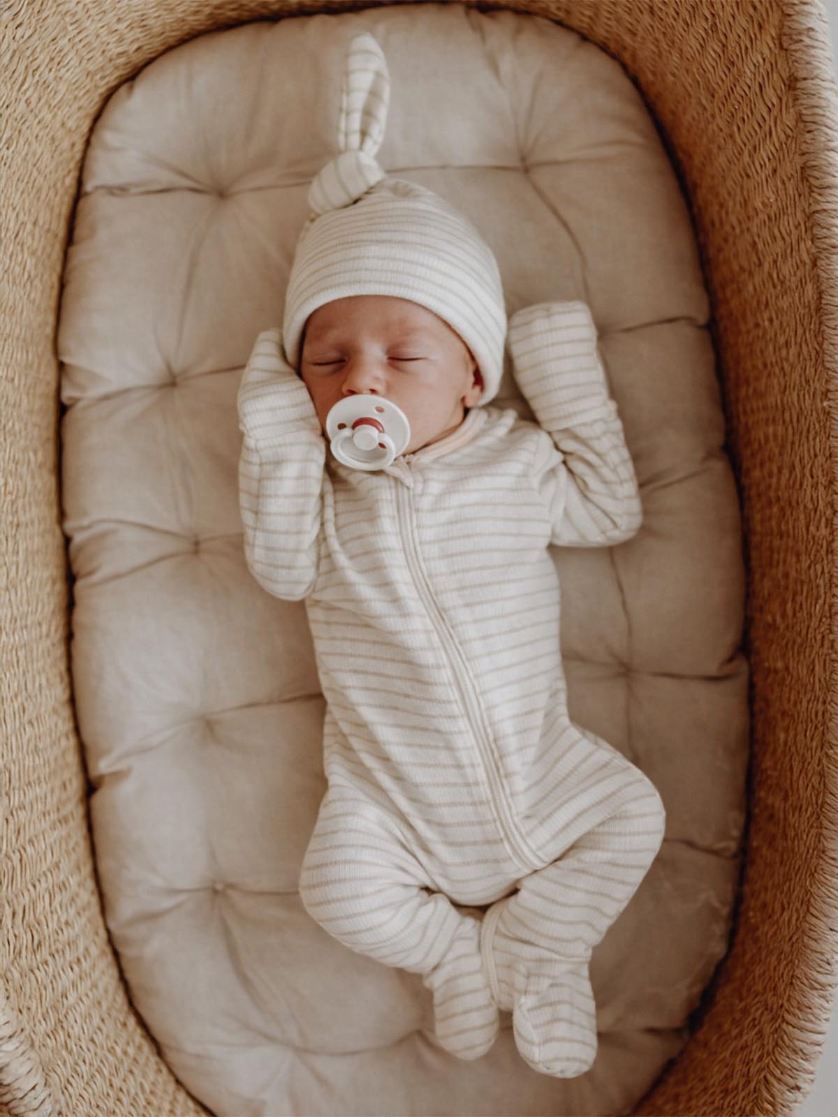 Sage Pencil Stripe / Organic 2-Way Zip Footie