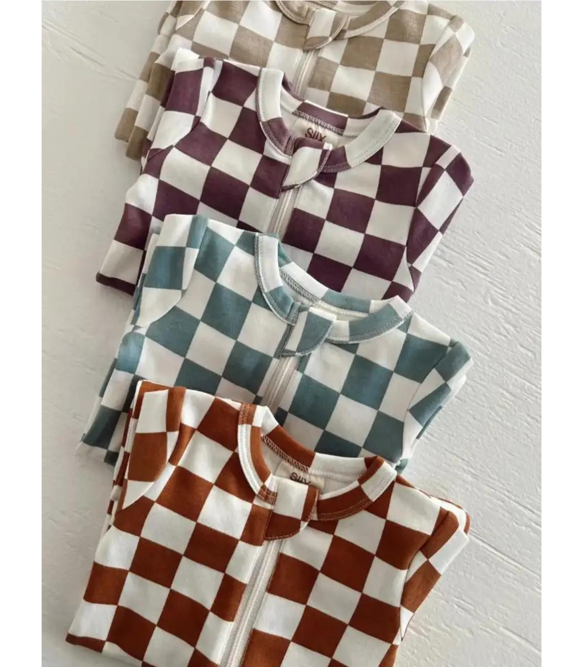 Stracciatella Checkerboard / Organic 2-Way Zip Romper