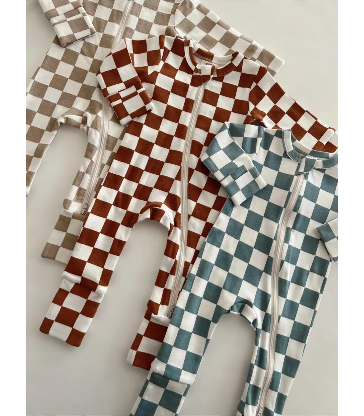 Stracciatella Checkerboard / Organic 2-Way Zip Romper