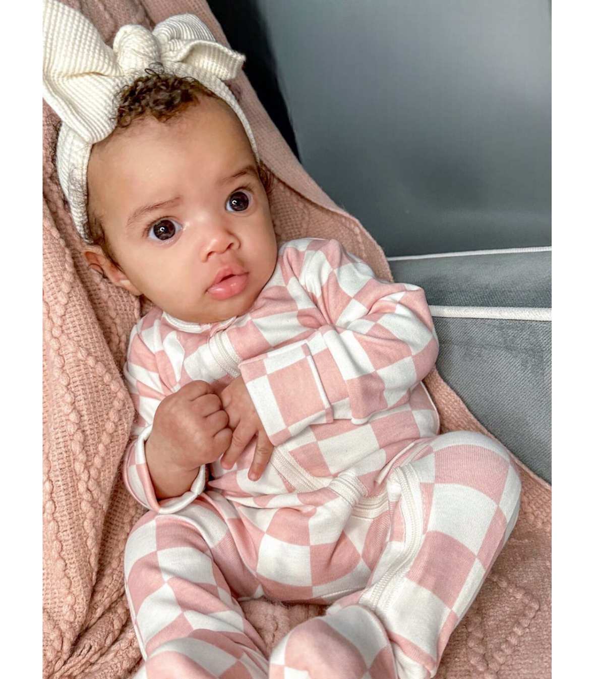 Strawberry Shortcake Checkerboard / Organic 2-Way Zip Romper