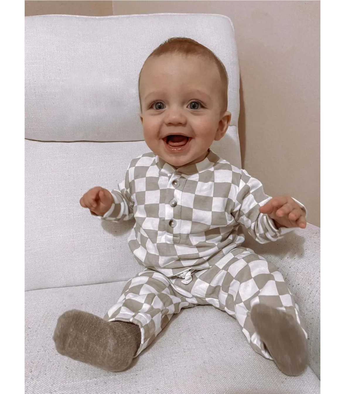 Tiramisu Checkerboard / Organic Wells Top + Pant Set