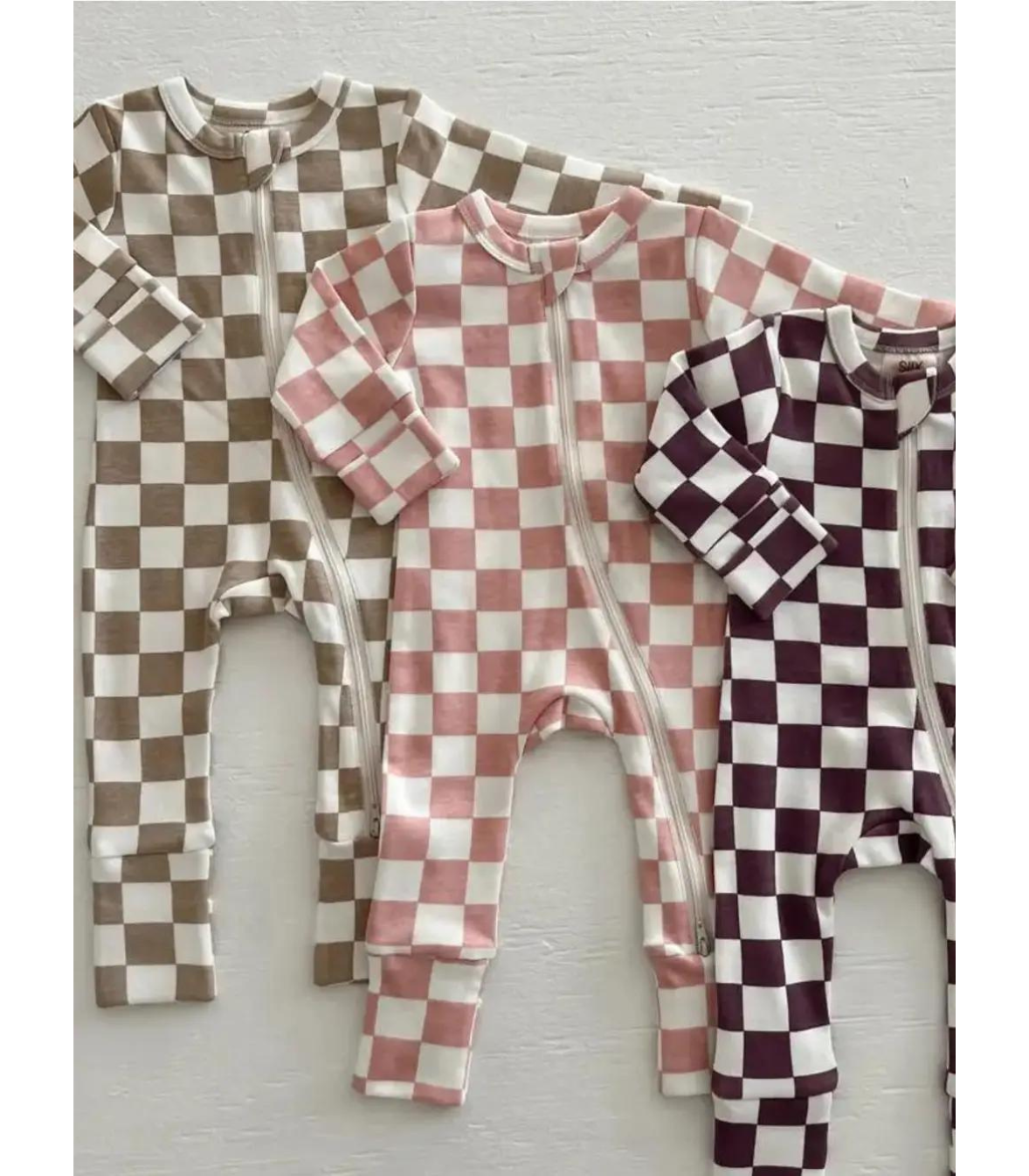 Tiramisu Checkerboard / Organic 2-Way Zip Romper