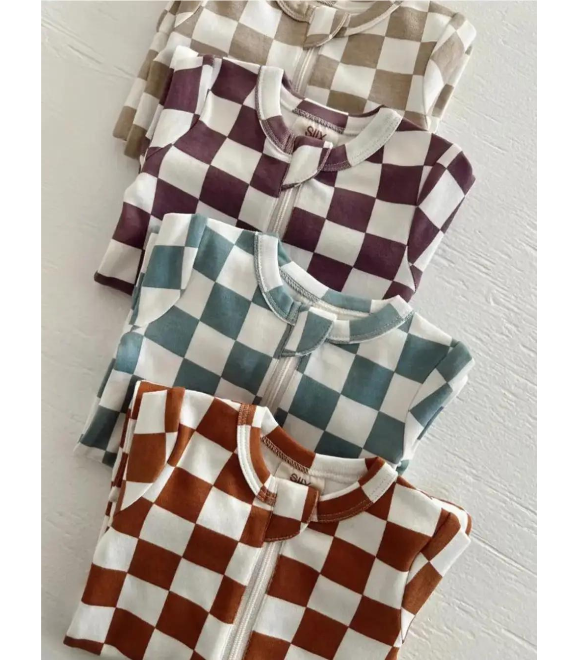 Tiramisu Checkerboard / Organic 2-Way Zip Romper