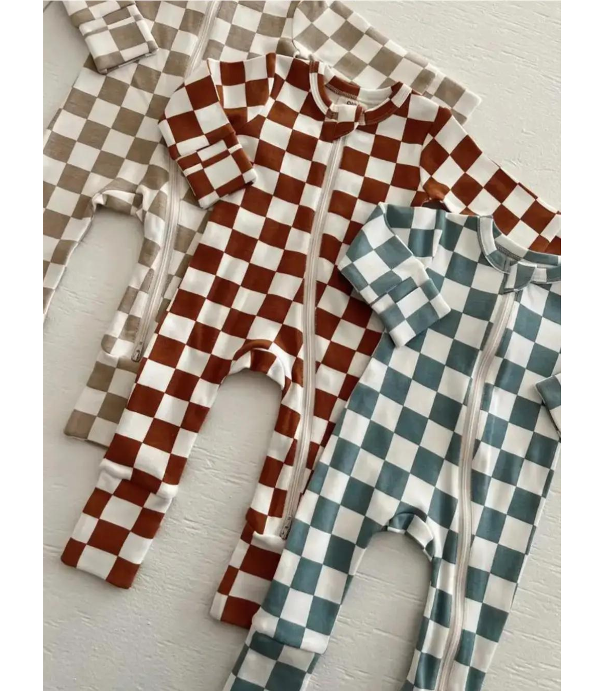 Tiramisu Checkerboard / Organic 2-Way Zip Romper