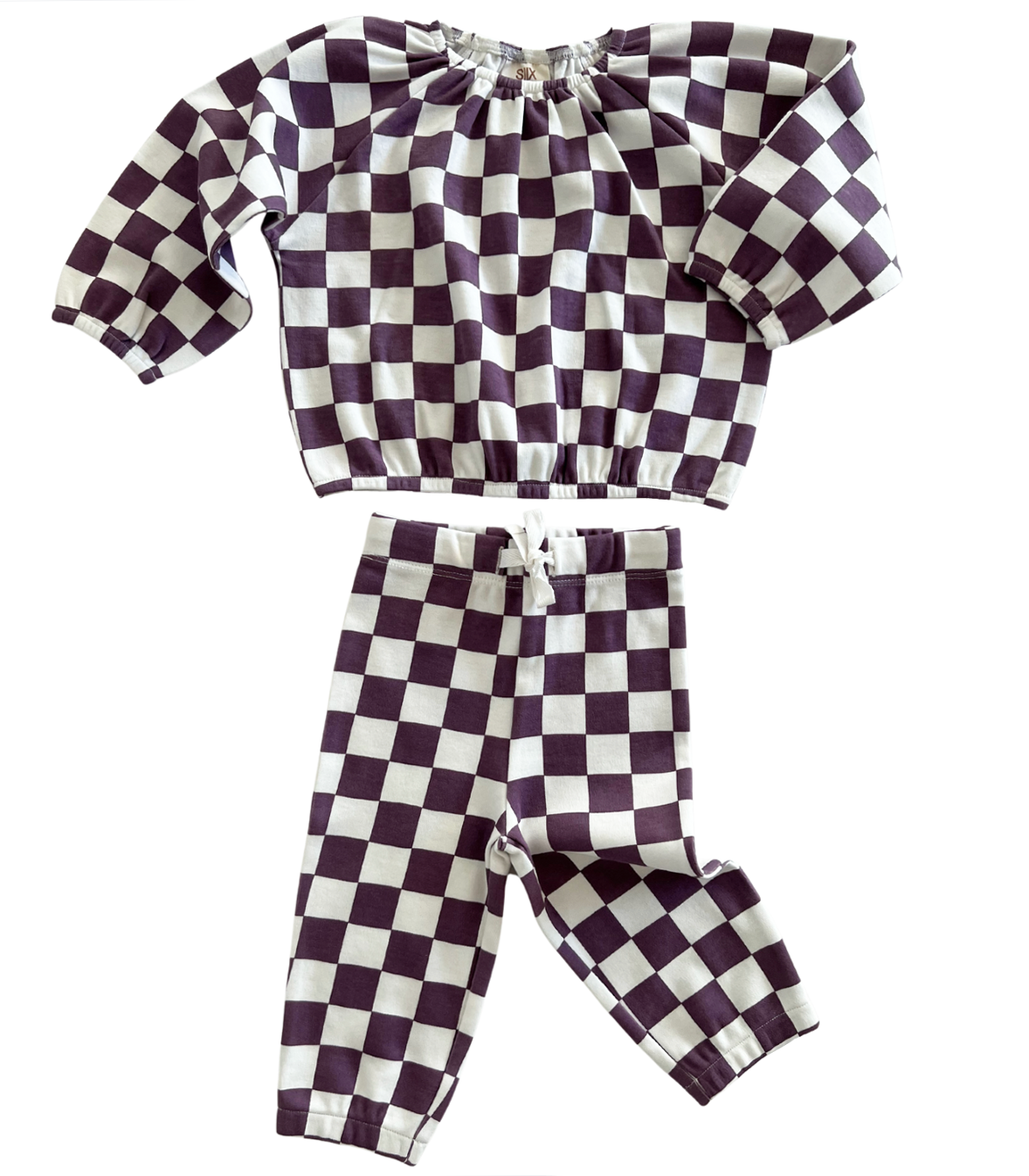 Berry Cheesecake Checkerboard / Organic Mode Top + Pant Set