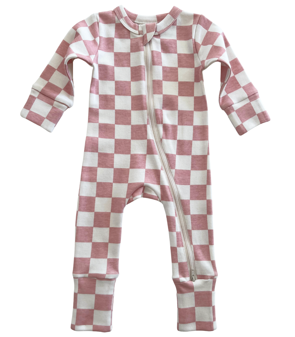 Strawberry Shortcake Checkerboard / Organic 2-Way Zip Romper