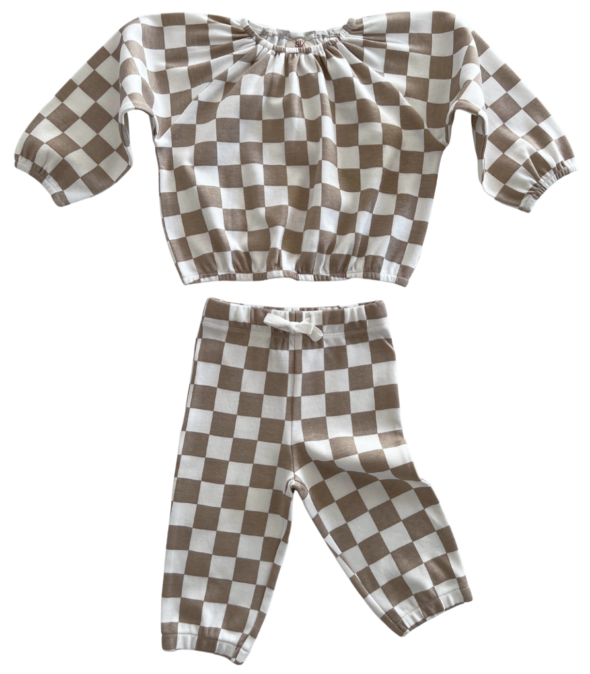 Tiramisu Checkerboard / Organic Mode Top + Pant Set