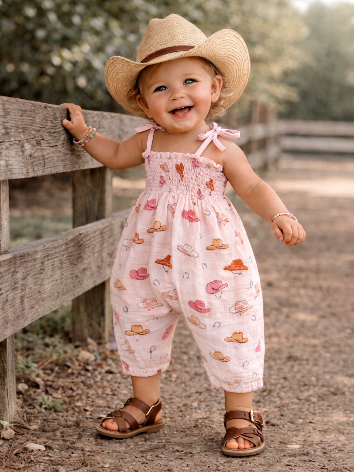 Western Pink / Muslin Smocked Jumpsuit