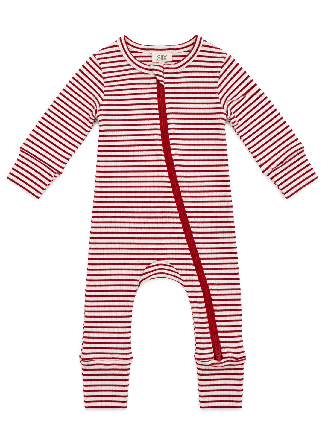 Red Stripe / Ribbed 2-Way Zip Romper