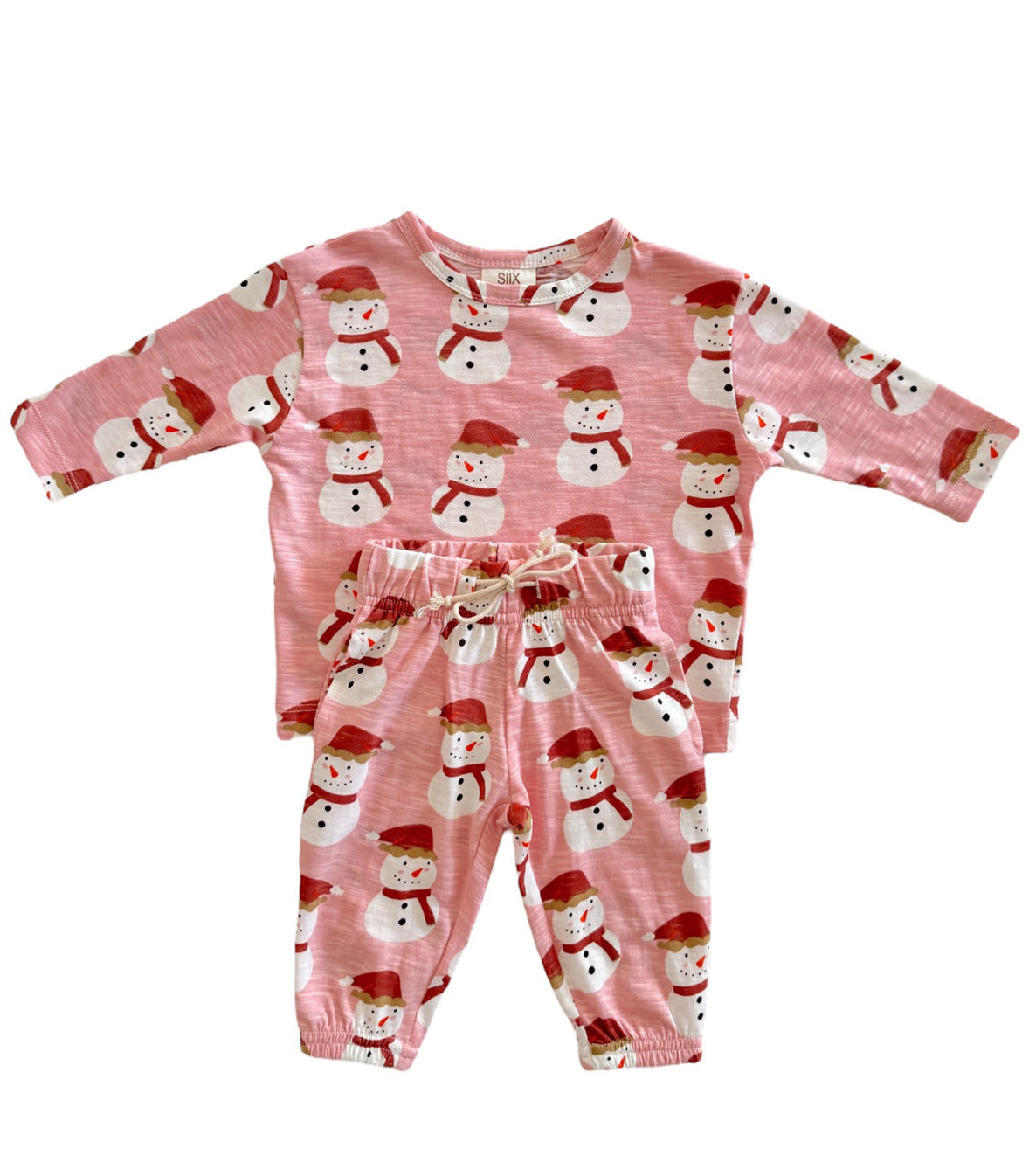 Snowman Pink / Organic Long Sleeve Tee & Pant Set