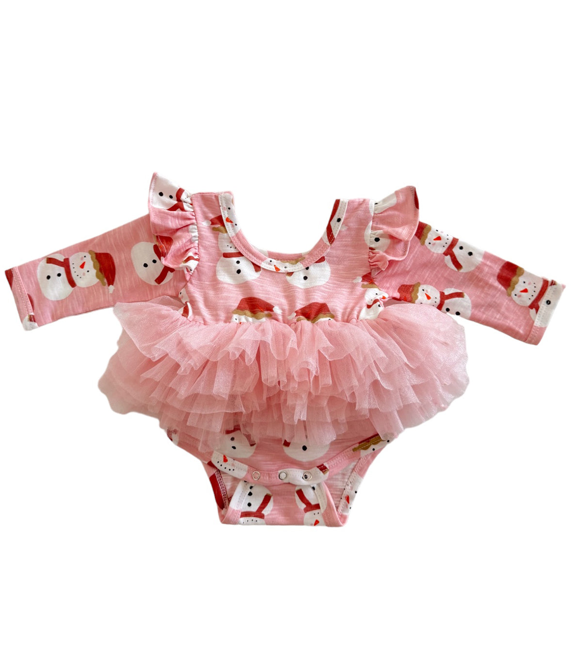 Snowman Pink / Organic Long Sleeve Tutu Bodysuit