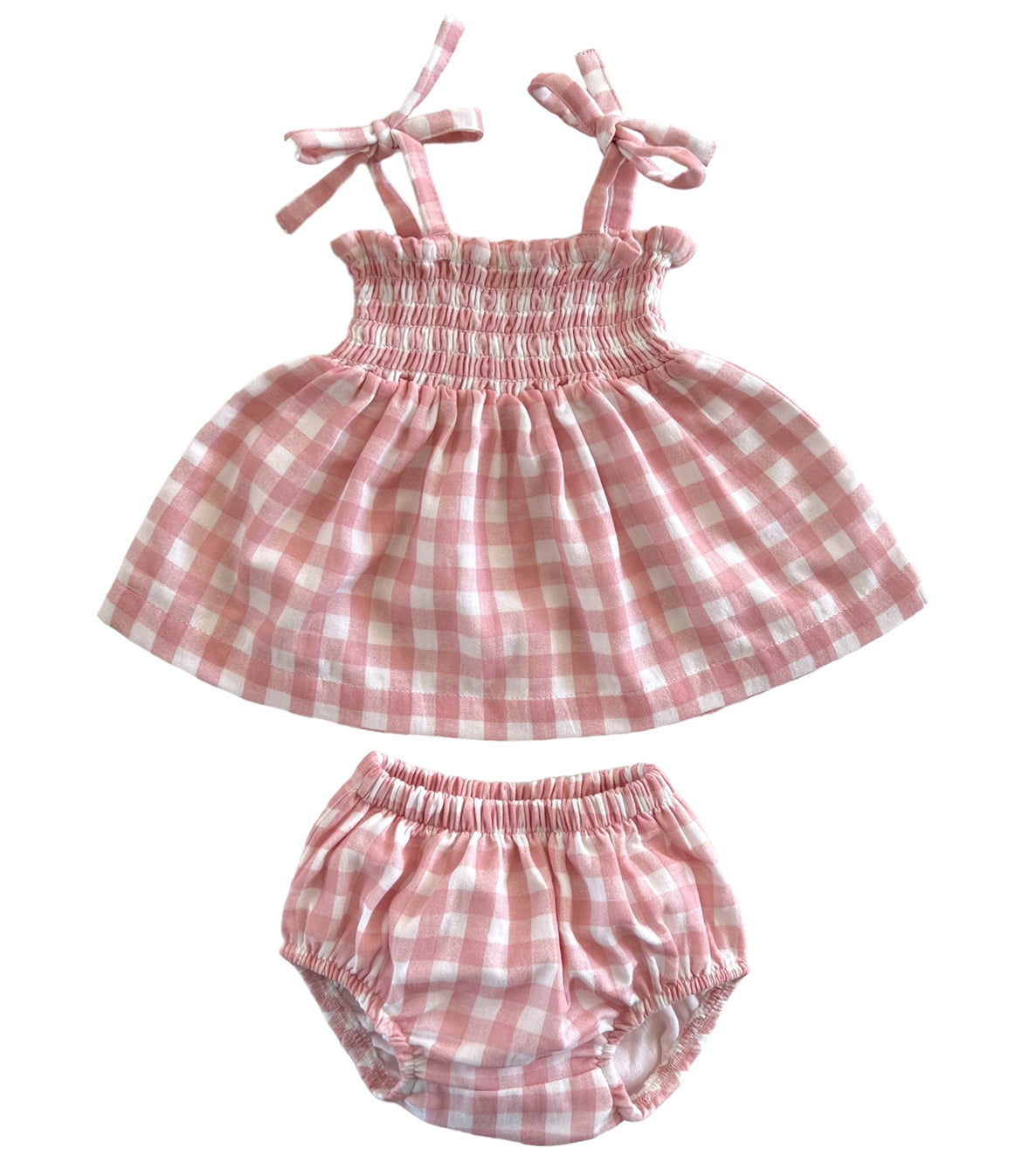 Pink Gingham / Organic Smocked Set