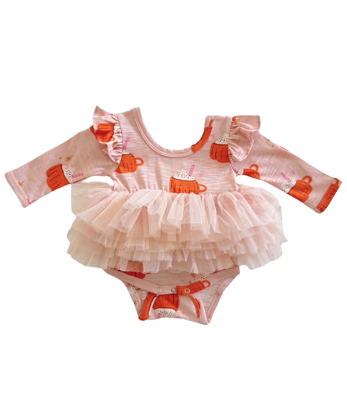 Pumpkin Mug Pink / Organic Long Sleeve Tutu Bodysuit