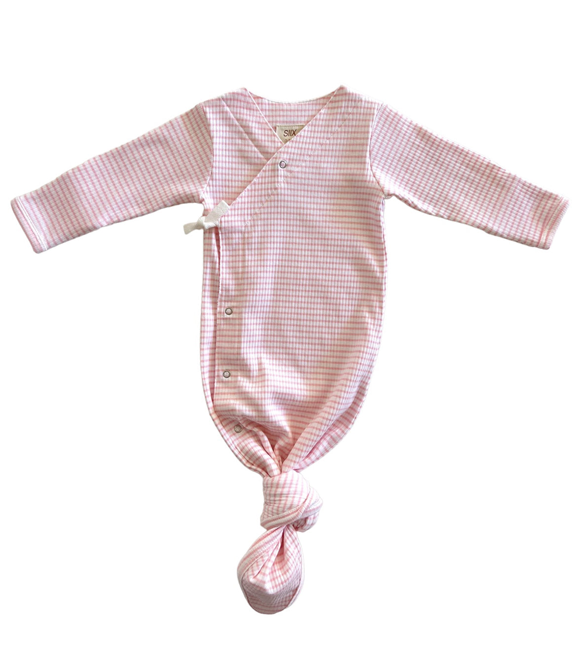 Pink Stripe / Organic Ribbed Kimono Knot Gown