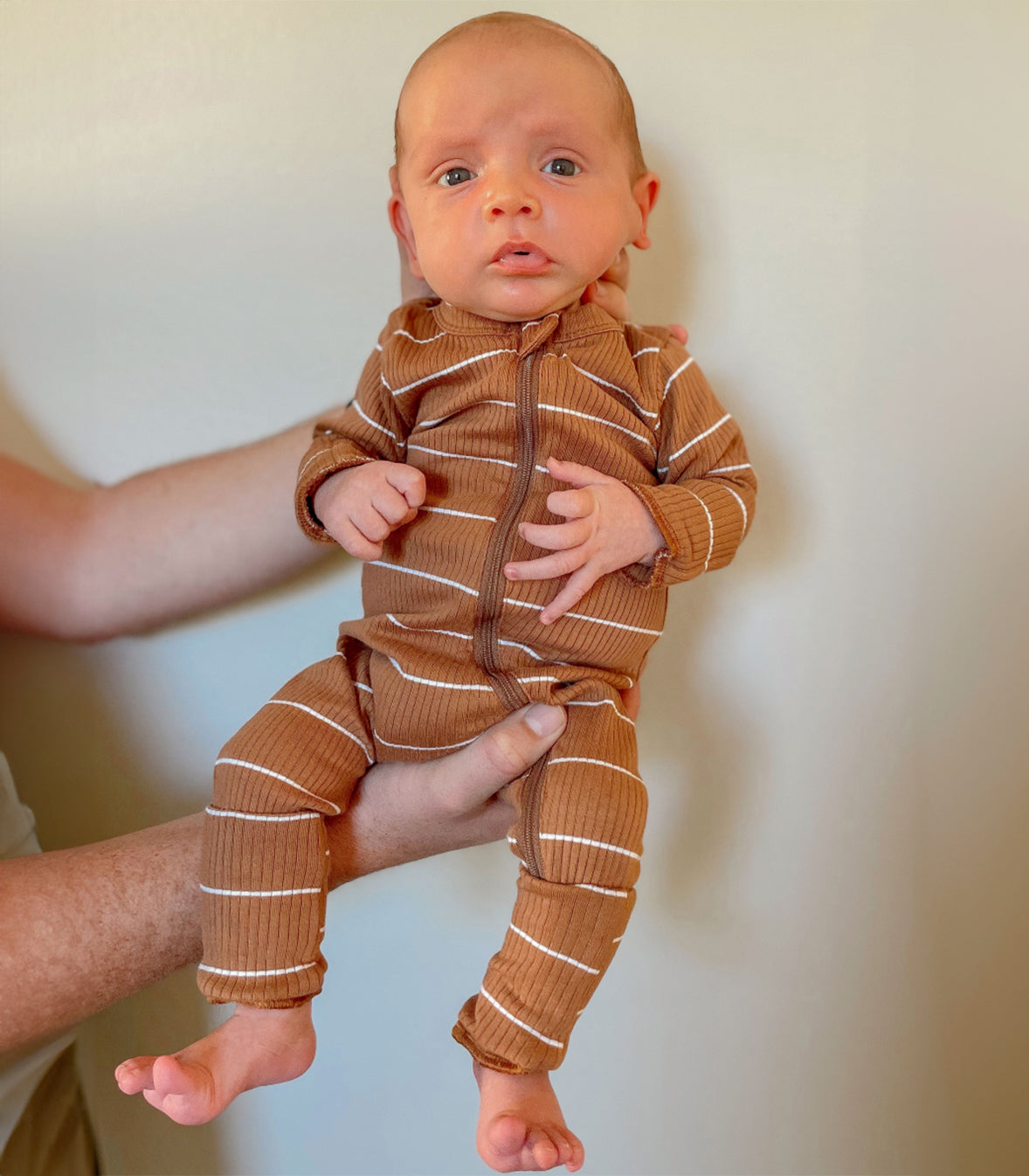 Saddle Stripe / Organic Ribbed 2-Way Zip Romper