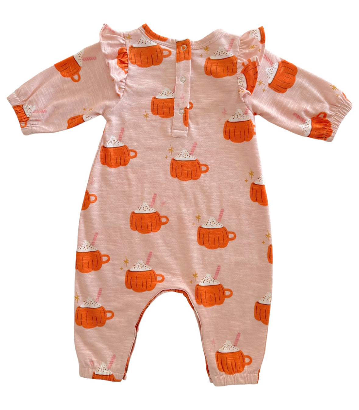 Pumpkin Mug Pink / Organic Long Sleeve Ruffle Jumpsuit