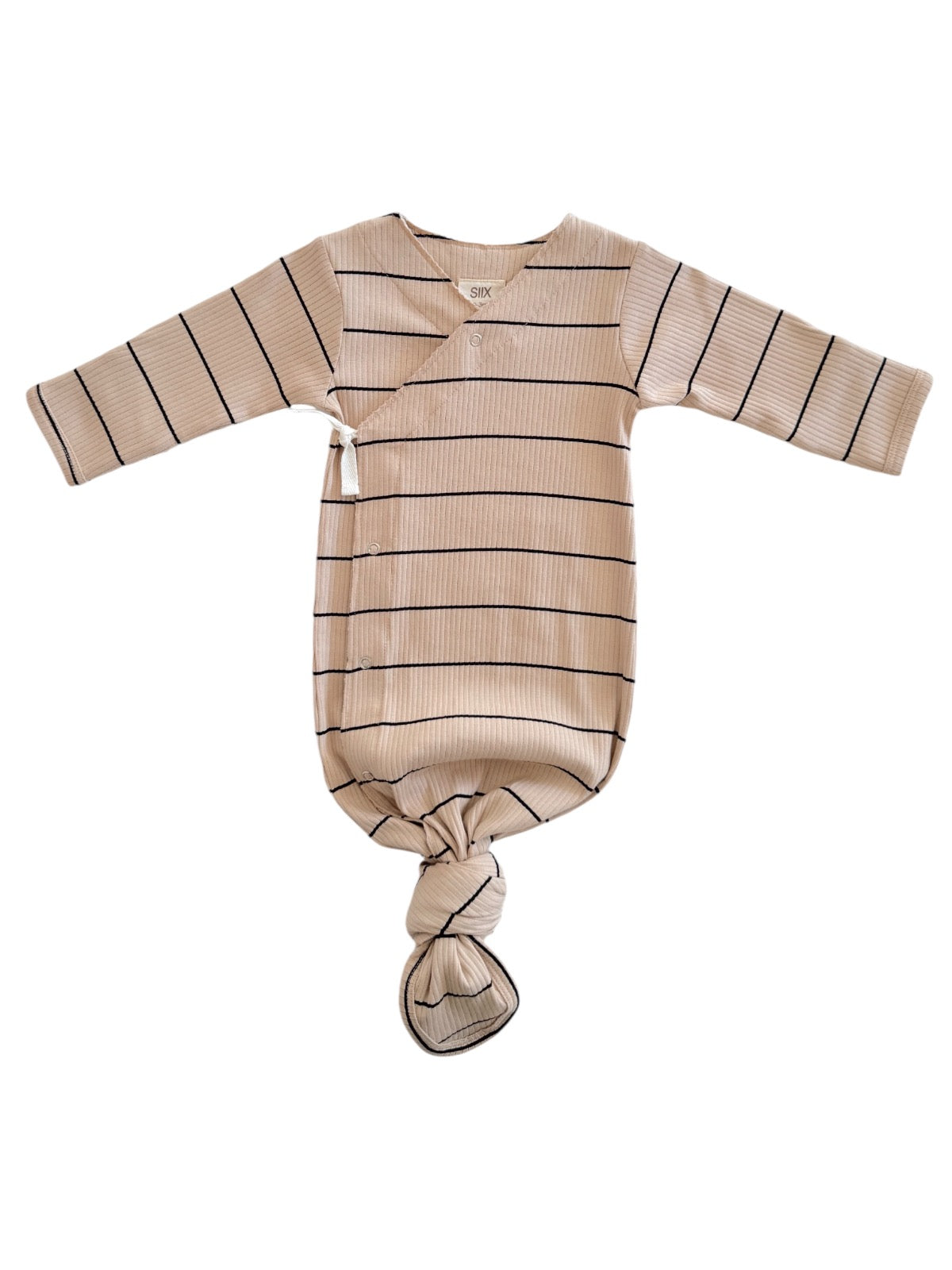 Tan/Black Stripe / Organic Ribbed Kimono Knot Gown