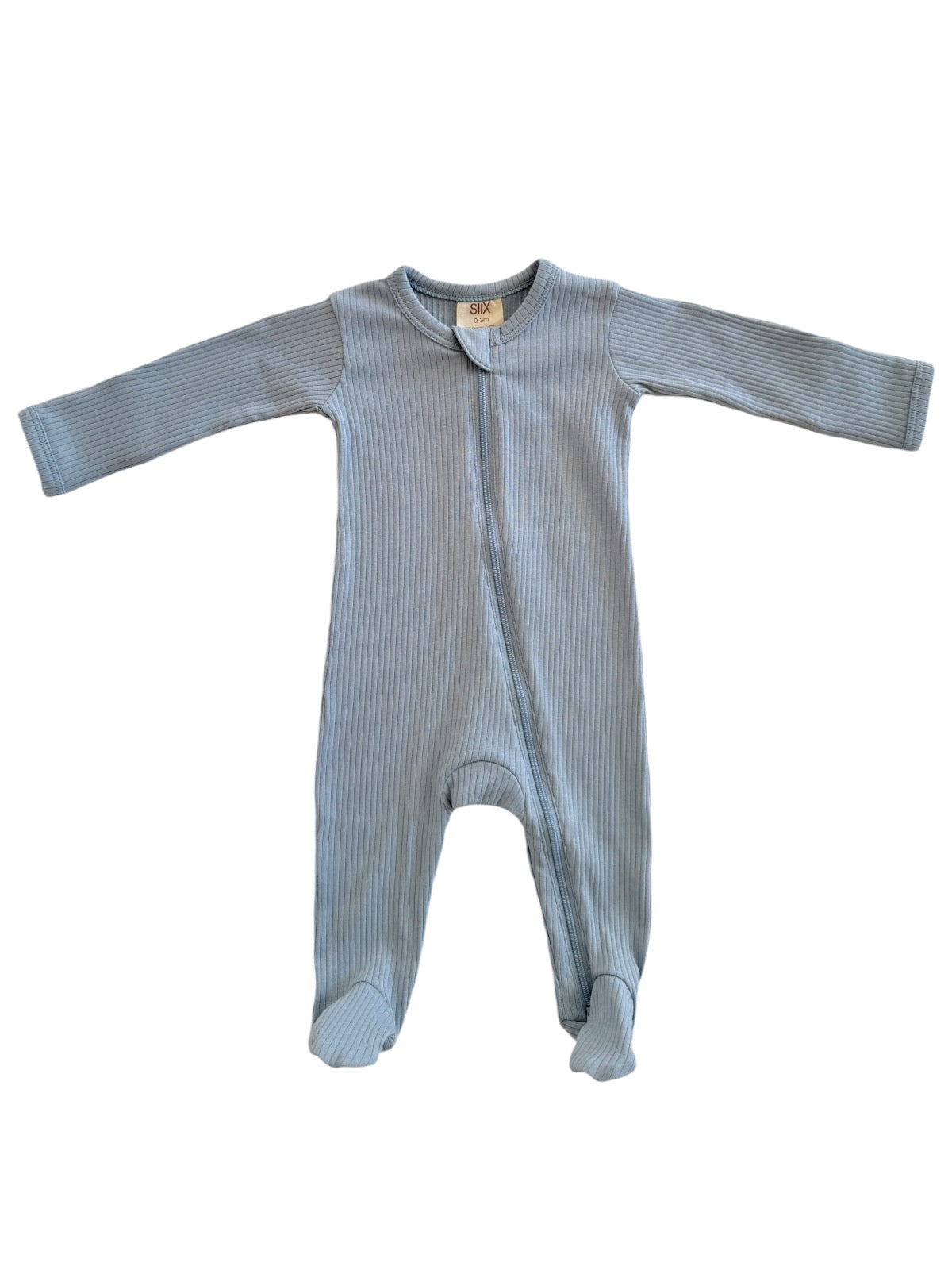 Dusty Blue / Organic Ribbed Zip Footie