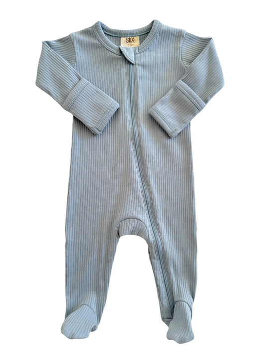 Dusty Blue / Organic Ribbed Zip Footie