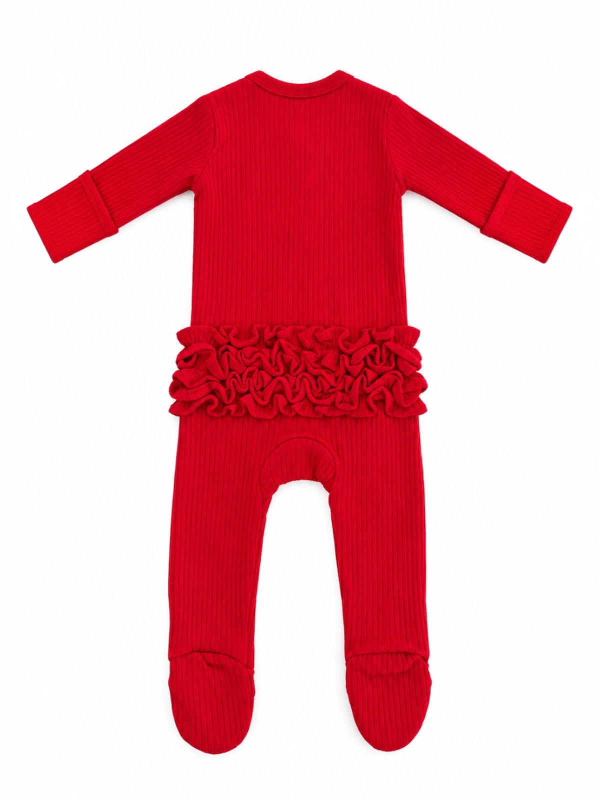 Red / Ribbed Frill 2-Way Zip Footie