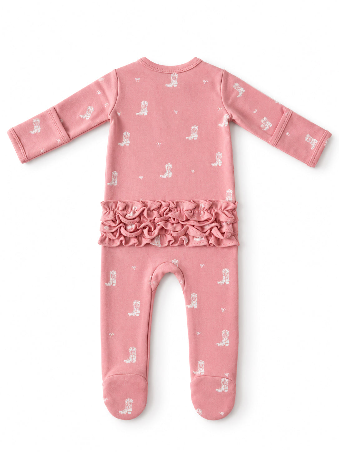 Boots & Bows / Organic Cotton Frill 2-Way Zip Footie