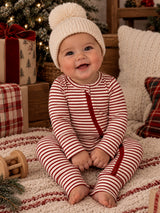 Red Stripe / Ribbed 2-Way Zip Romper