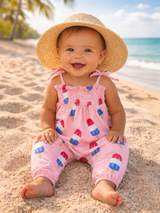 Popsicle Pink / Organic Smocked Jumpsuit