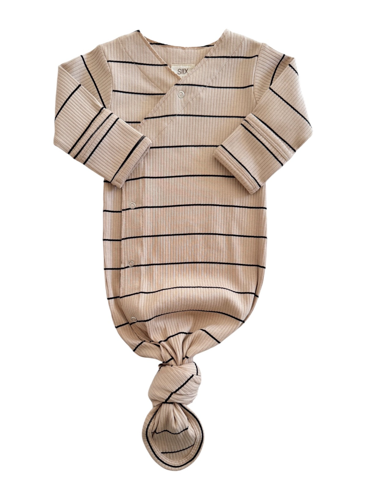 Tan/Black Stripe / Organic Ribbed Kimono Knot Gown