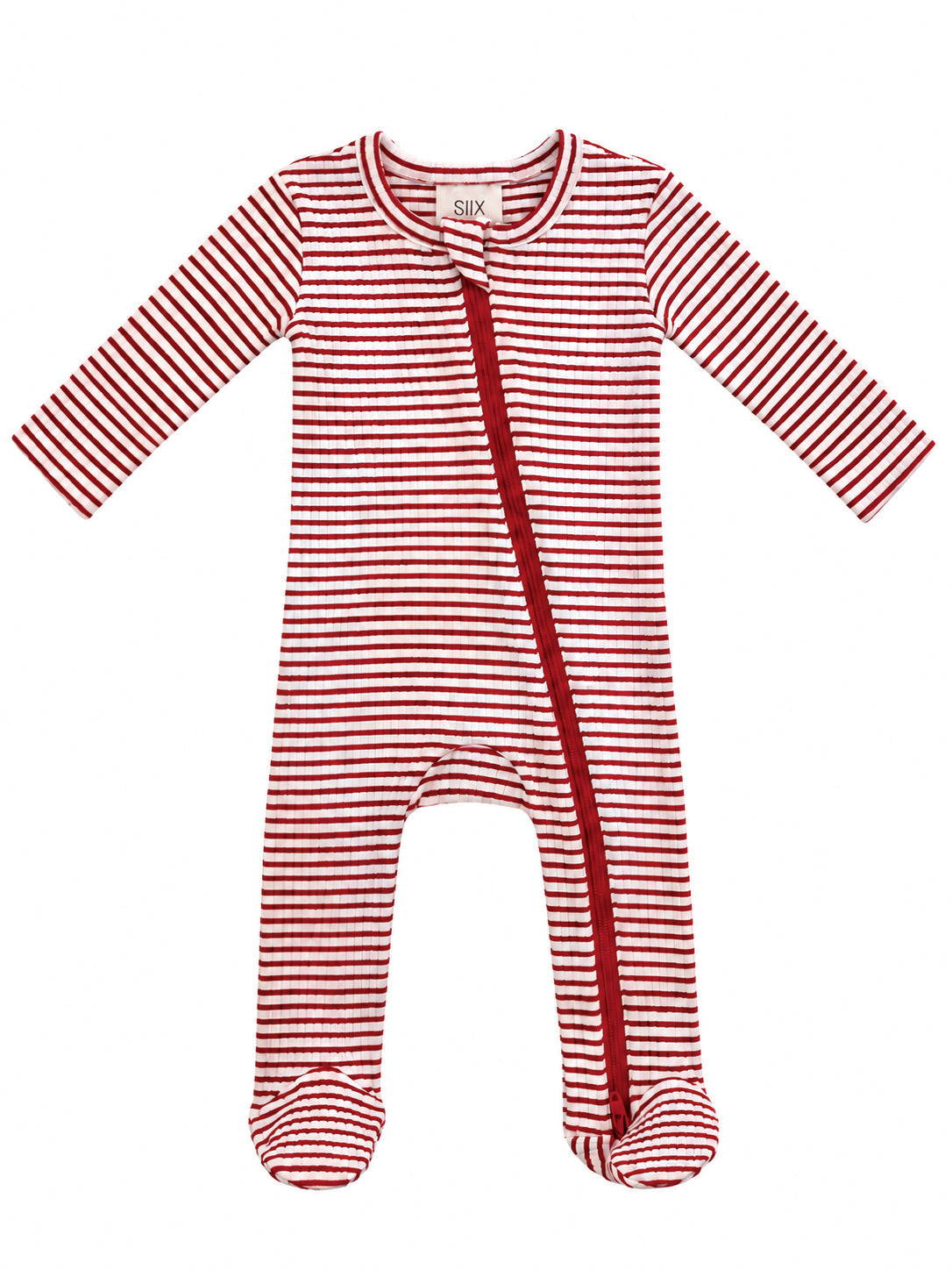 Red Stripe / Ribbed 2-Way Zip Footie