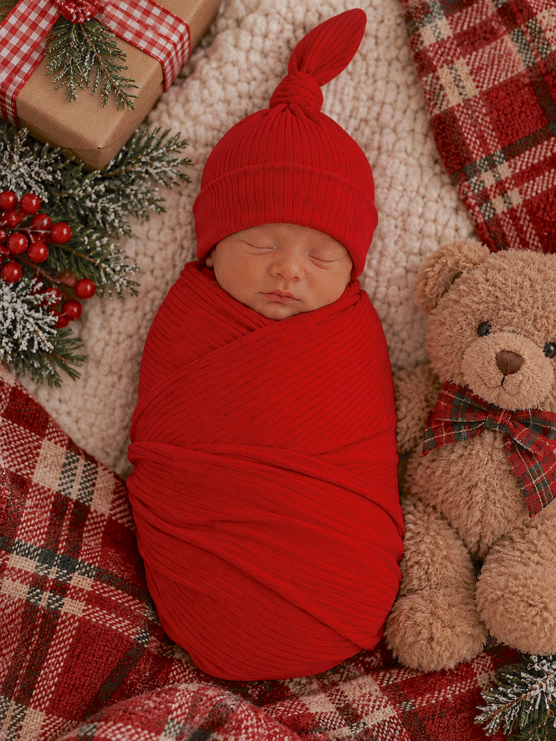 Red / Ribbed Swaddle