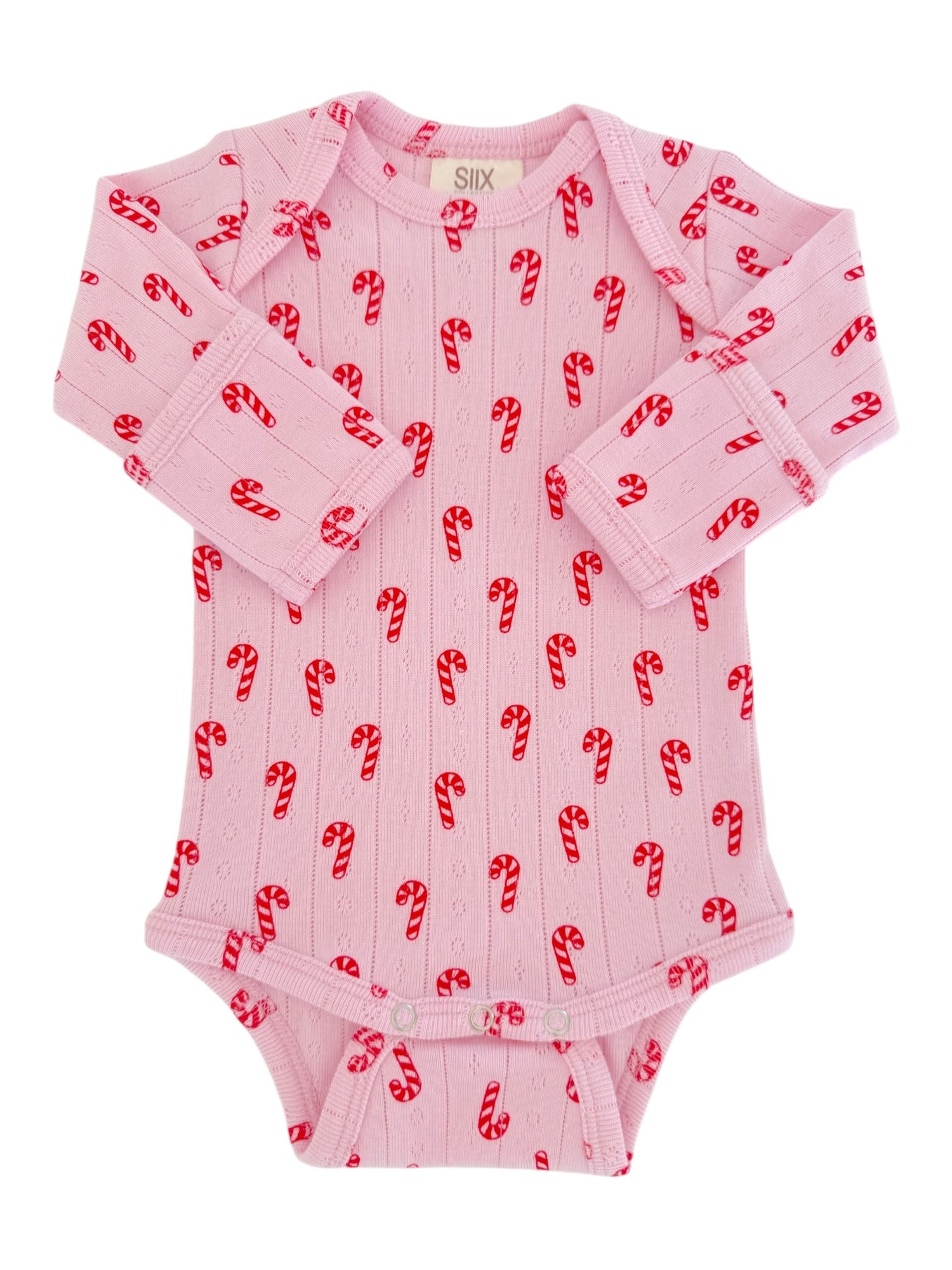 Pink Candy Cane / Organic Pointelle Long Sleeve Bodysuit