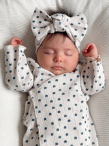 Blue Flower / Organic Pointelle Bow