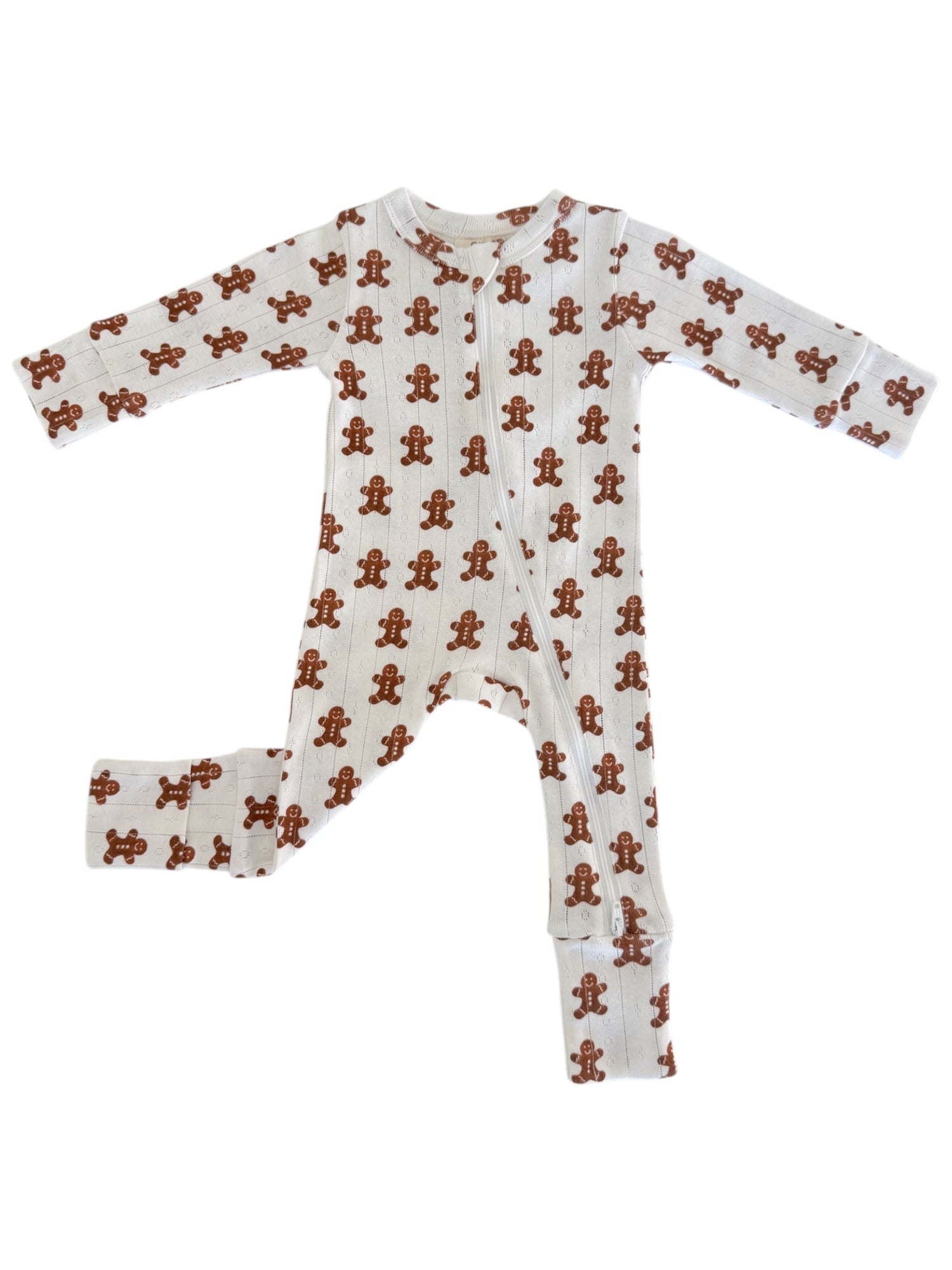 Gingerbread / Organic Pointelle 2-Way Zip Romper