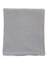 Textured fabric with alternating black and white horizontal stripes.