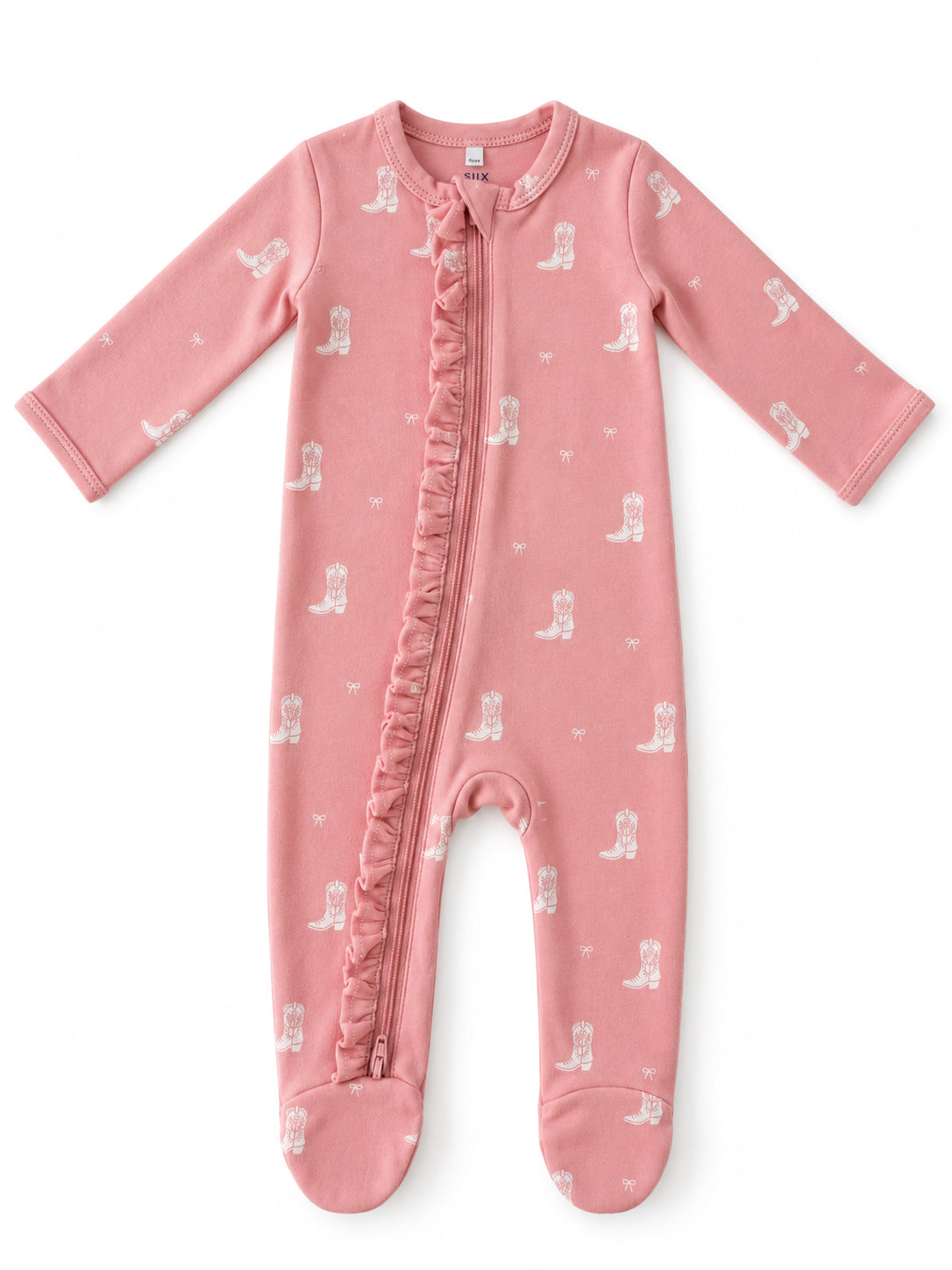 Boots & Bows / Organic Cotton Frill 2-Way Zip Footie