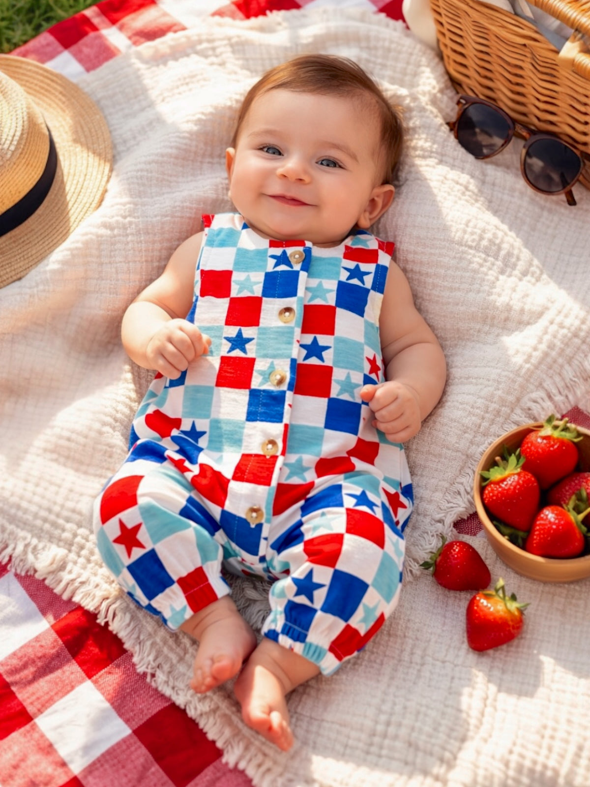 Red, White & Blue Checkerboard / Organic Bay Jumpsuit