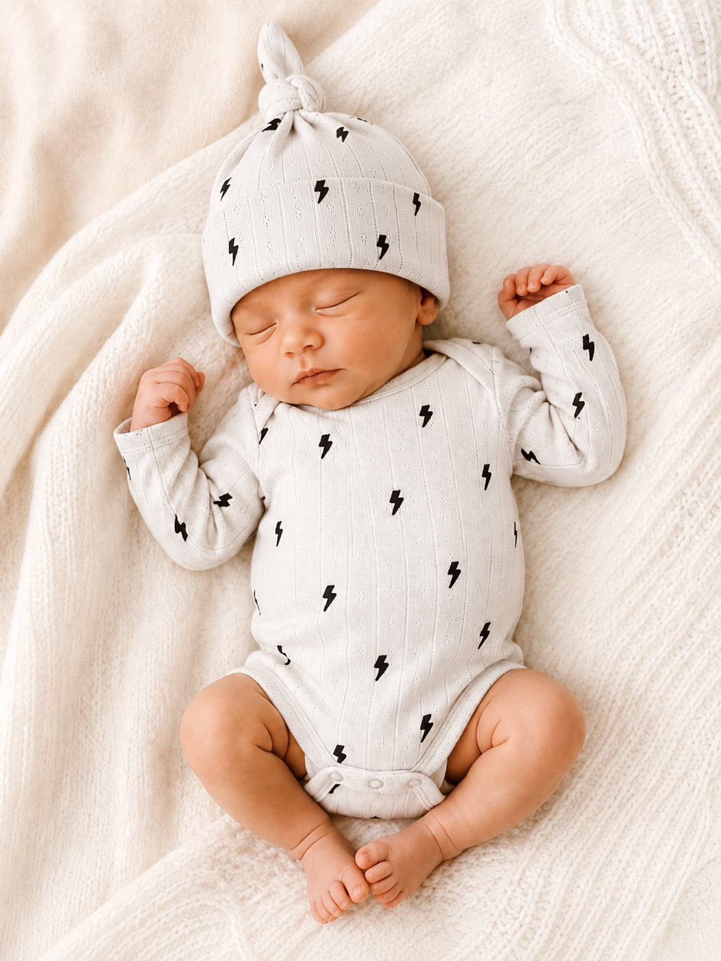 Lightning Bolts / Organic Pointelle Long Sleeve Bodysuit